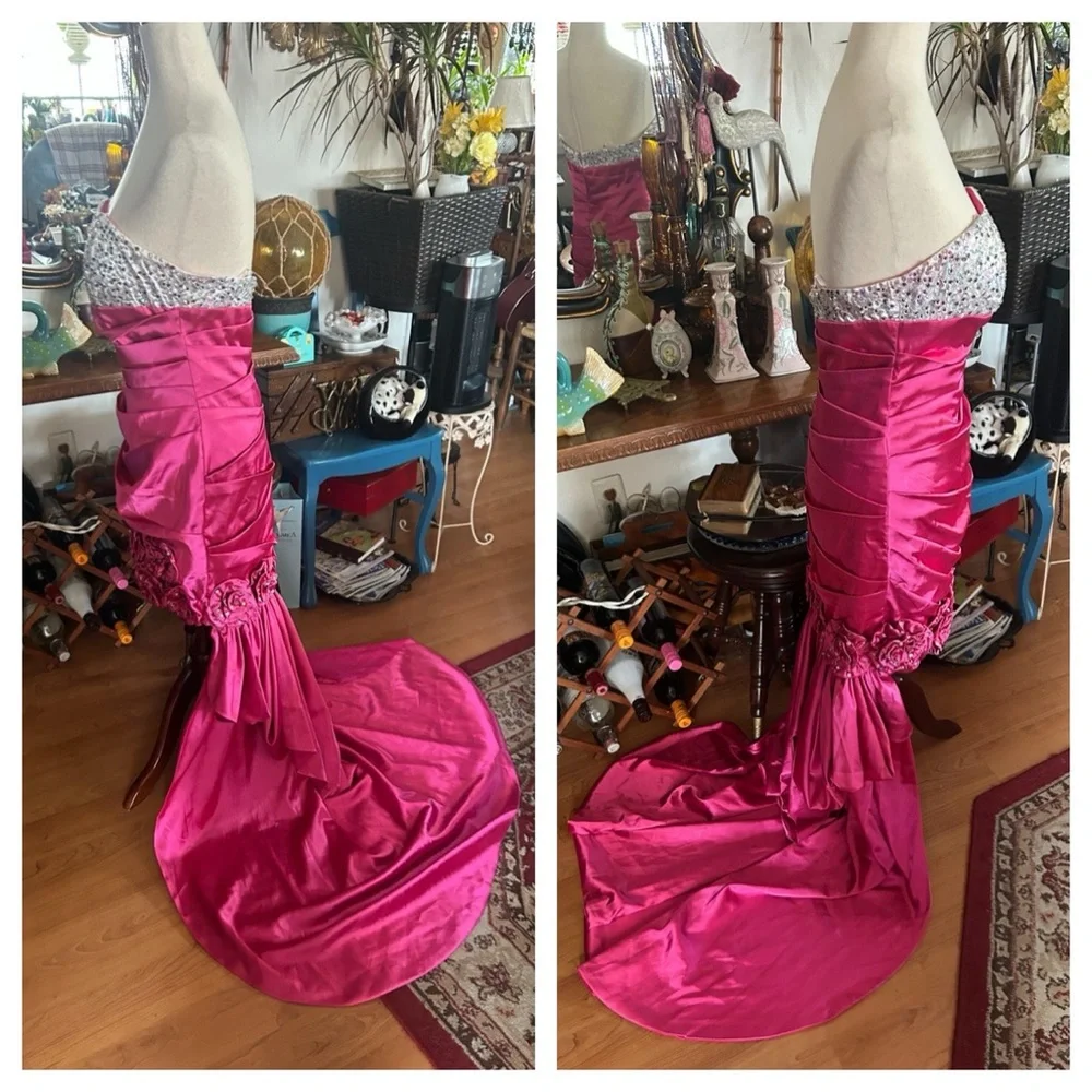 Strapless Sequined Gown Prom Dress w Detachable Train - Picture 5 of 16